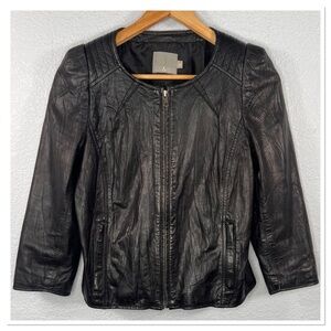 MIKE & CHRIS CRINKLE BLACK LAMB LEATHER ZIP JACKET Sz M